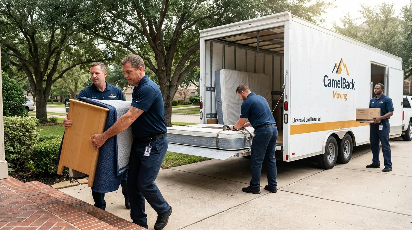 Crew loading residential truck for cross-state move from Millville, NJ