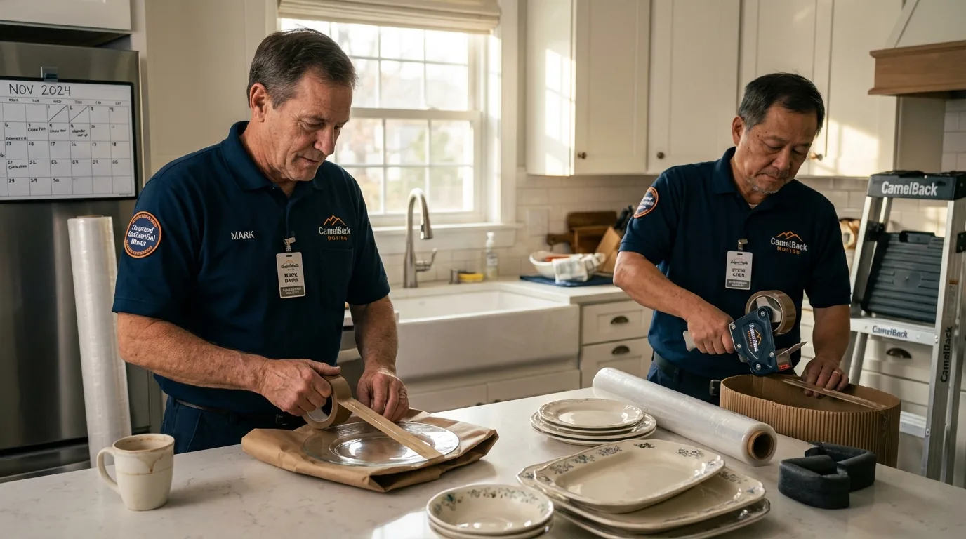 Professional crew packing kitchen dishware in Millville, NJ